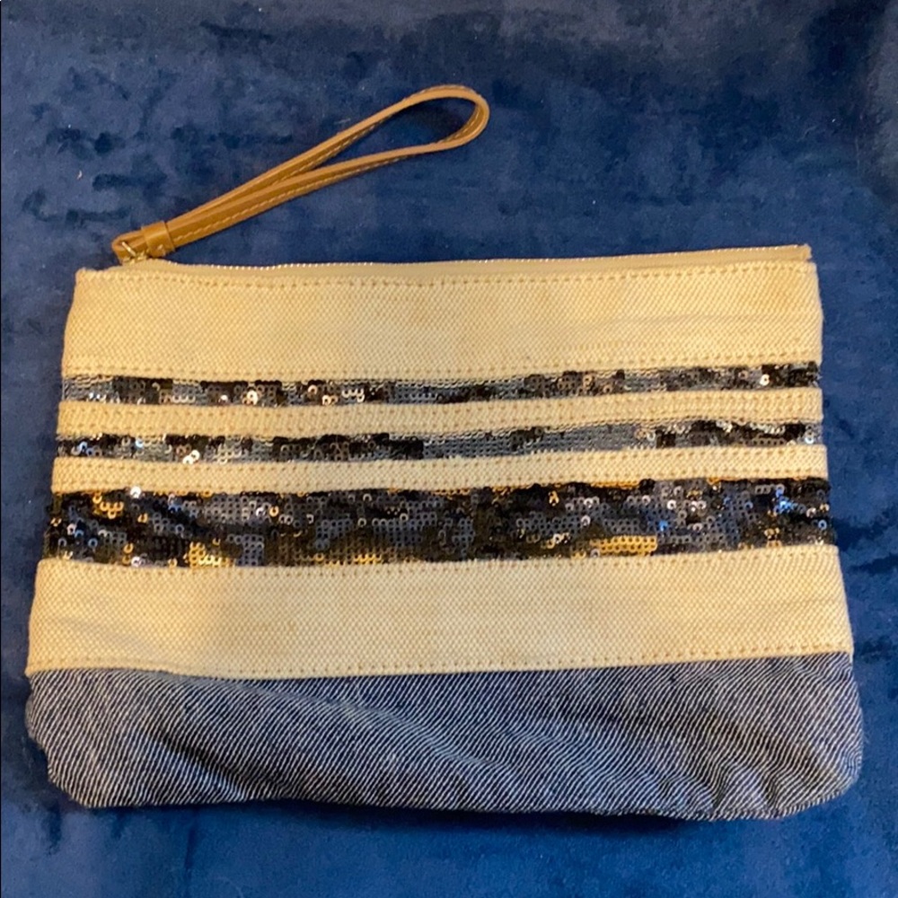 Blue and Tan Sequin Clutch